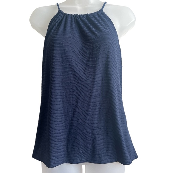 J. McLaughlin Navy Blue Textured Tie Halter Sleeveless Top Large - Picture 1 of 6